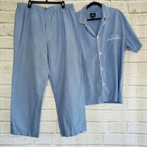 Stafford Pajamas XL Blue Plaid 2 Piece PJ Cotton Set Lounge Short Sleeve Button